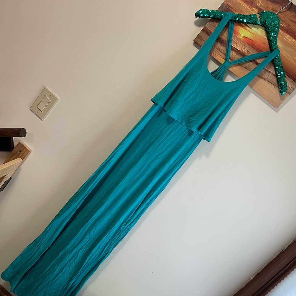 Maxi tank dress flutter bust nwot teal Rosette